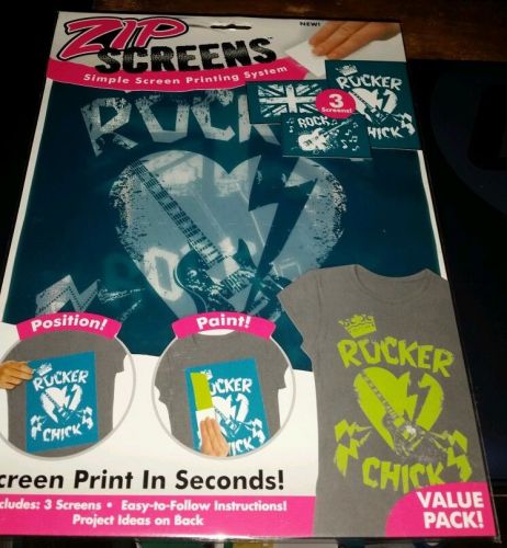 New ZIP Screens 3 Screens Pack  Rocker Chick Simple Screen Printing 12&#034;x8.25&#034;