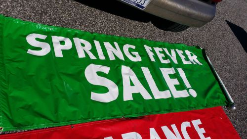 Sign Clearance Sale Banner Store retail Spring Outdoor Used Printed lot of 2
