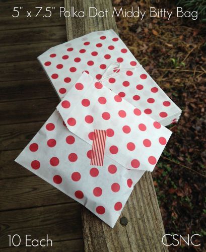 10 each - 5&#034; x 7-1/2&#034; - whisker graphics red polka dot middy bitty bags - treats for sale