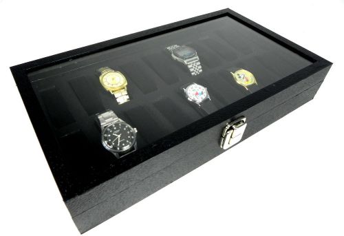 18pc Black Watch Travel Tray Showcase Display Case Unit W/ Glass Top