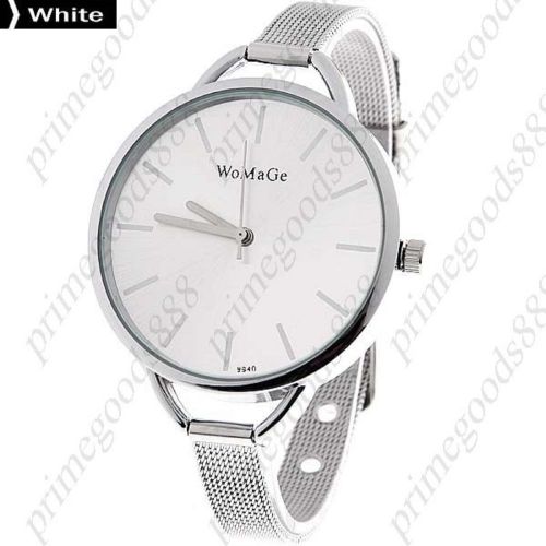 Round quartz analog wrist watch stainless steel band in white free shipping for sale