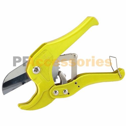 Pvc plumbing pipe cutter tool (yellow) plastic hose ratcheting 42mm 1-5/8&#034; new for sale
