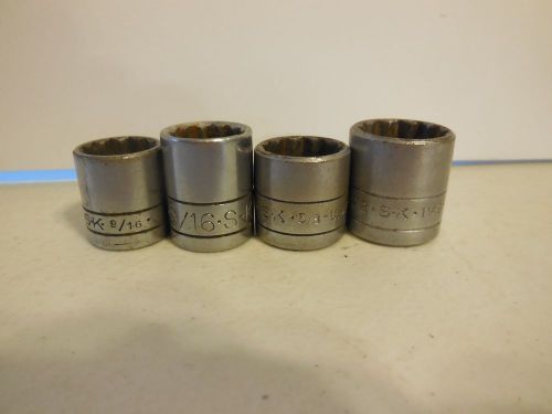 (Lot of 4) S-K Tools 3/8&#034; Drive Sockets 11/16in 45122, 5/8in 45120 &amp; (2) 9/16in