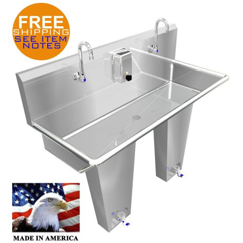 Hand sink 2 station 42&#034; single pedal valve hands free stainless stl. made in usa for sale
