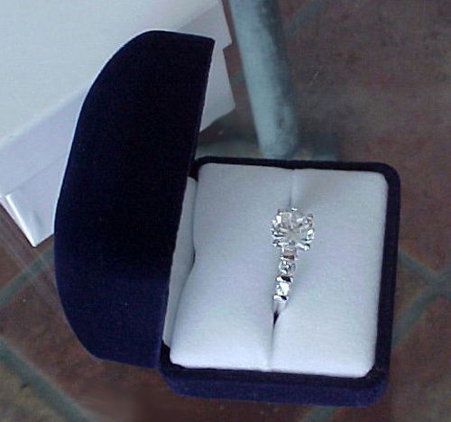 Domed blue velvet wider metal hinged engagement wedding cocktail ring gift box for sale
