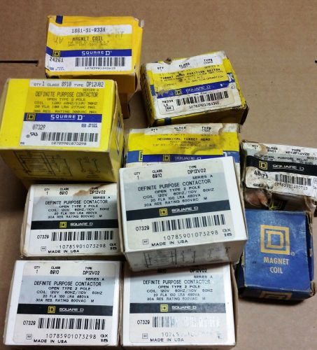 SQUARE D LOT GENERAL PURPOSE CONTACTORS, TURRET HEADS, RELAYS AND MAGNETIC COILS