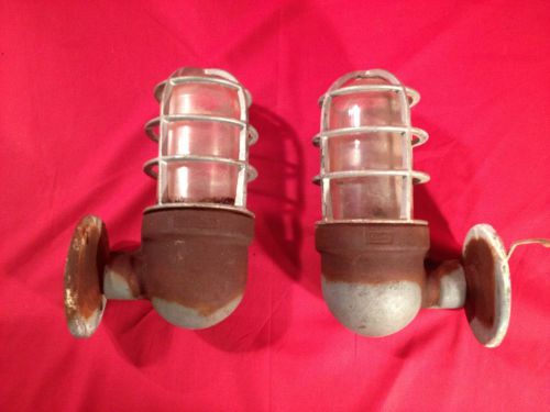 (2) VINTAGE CROUSE HINDS V911 EXPLOSION PROOF CAGE INDUSTRIAL STEAMPUNK LIGHT