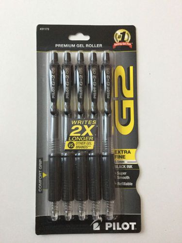 New 1 Pack of 5 Pilot G2 Gel Roller Pens Extra Fine Point 0.5mm  Black