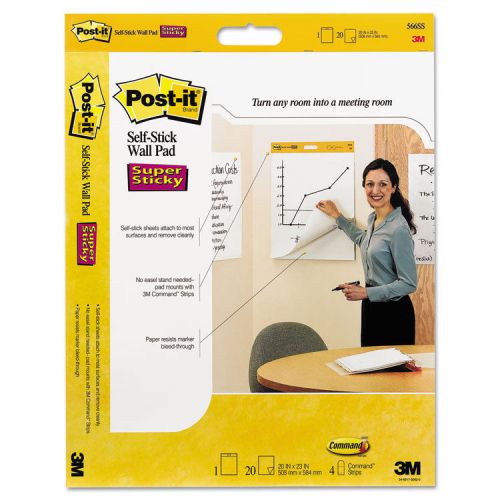 Self-Stick Wall Easel Unruled Pad, 20 x 23, White, 20 Sheets, 4 Pads/Carton