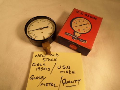 NOS US Gauge Pressure Gauge 1950s Unused Mint in Box Glass Metal Case 2 1/2&#034; dia