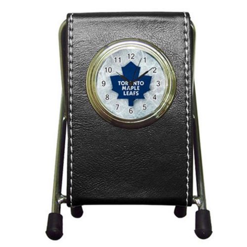 Custom Toronto Maple Leafs Leather Pen Holder Desk Clock (2 in 1) Free Shipping