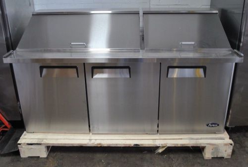 NEW 72&#034; 3 DOOR MEGA SANDWICH PREP 30 STAINLESS PANS INCLUDED W CASTERS FREE SHIP