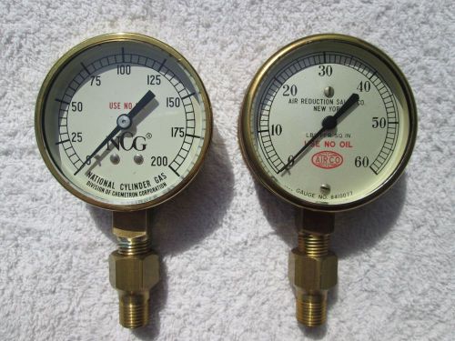 Vintage Pressure Gauges Brass &amp; Beveled Glass Oxygen/Acetylene Pair