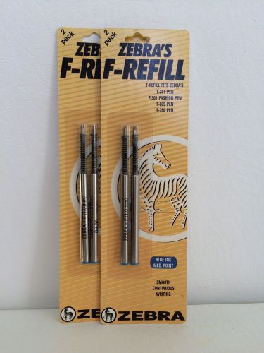 4 ZEBRA F-Refill Medium Point Blue Ink Ballpoint Pen Refills - New