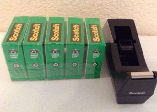 Scotch Magic Tape 5-Roll Pack with C38 Black Dispenser B74