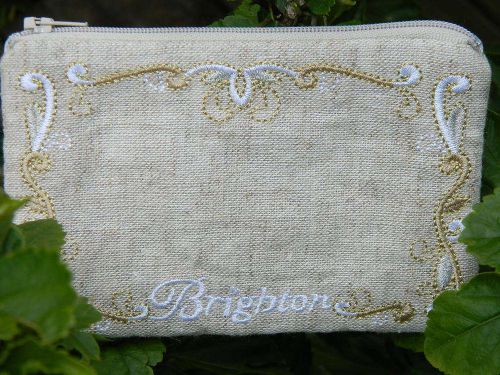 BRIGHTON 4x6 inch Linen Embroidered Pouch - color Oatmeal - NEW