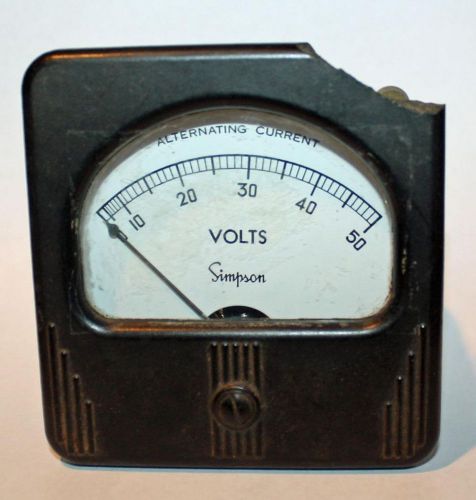 Vintage Simpson Panel Volt Meter 0-50V AC - Tested and Working - Bakelite Case