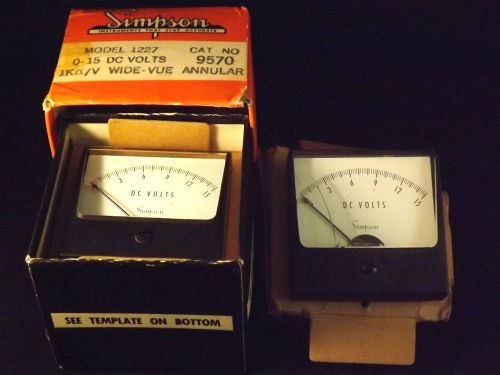 PAIR New In Box - Simpson Model 1227 0-15 DC Amps Analog Panel Meter s Gauge s