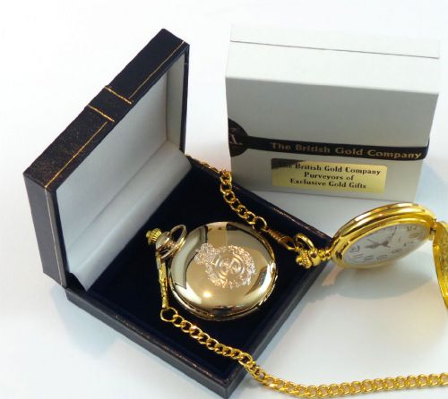 REAL GOLD Plated AMBULANCE POCKET WATCH Paramedic St Johns Driver Lux Gift Case