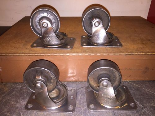 Vintage cleaned 3&#034; fairbanks 2-1/2m cast iron industrial salvage caster set of 4 for sale