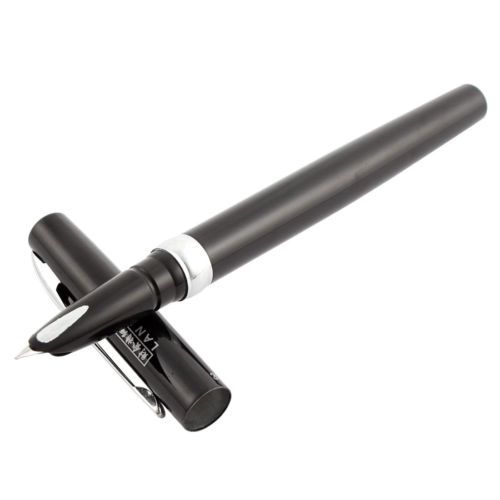 Business Gift Black Shell Silver Tone Trim Fountain Pen Writing Tool 0.38mm Nib