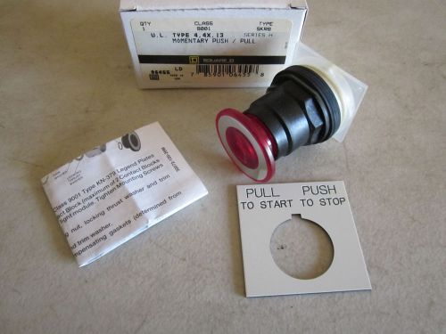 Square D 9001 SKR8 Momentary Push / Pull Button with Red 9001R22 Mushroom NOS