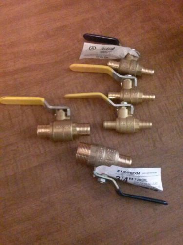 lot of 5 Brass Pex Ball Valves. 3 are 1/2&#039;&#039;, 1 is 3/4&#039;&#039;, and1 is MIP x 3/4&#039;&#039; pex