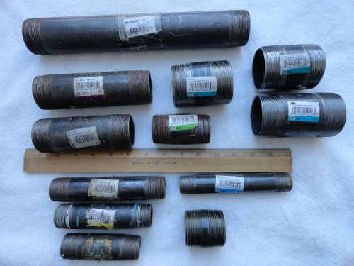 12 Pieces Assorted Black Pipe, Threaded, 3/4&#034; - 2&#034; Threaded, Assorted Lengths