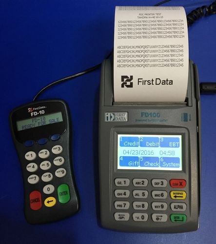 First data fd100 credit card terminal with fd-10 pin pad - includes power cords for sale