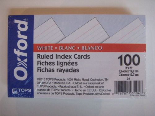 NEW SEALED 100 Tops Oxford Ruled 3 X 5 Index Cards - WHITE