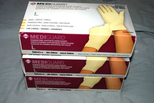 MEDIGUARD POWDER FREE SYNTHETIC EXAM GLOVES LARGE - TOTAL 3 BOXES - 300 GLOVES