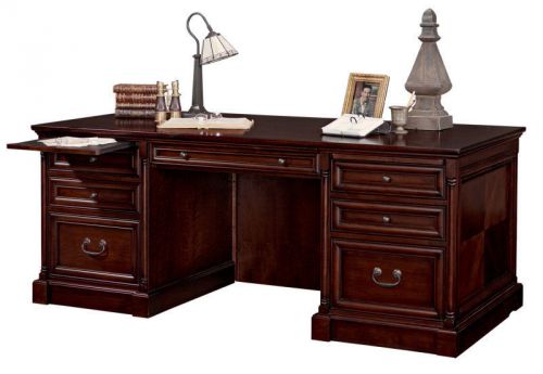 Dark Brown Cherry Double Pedestal Executive Office Desk with 2 File Drawers