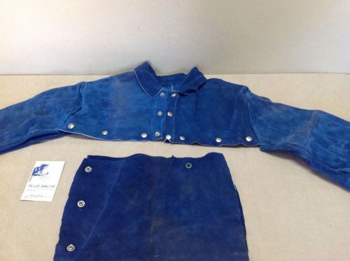 Blue brute split leather welding cape sleeve vest &amp; bib apron, size small for sale