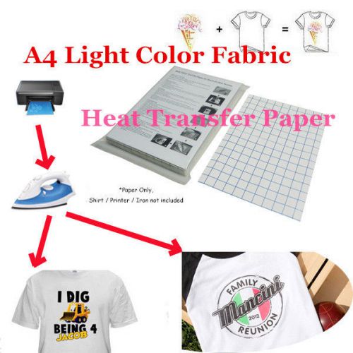 T-Shirt Laser/Inkjet Iron-On Heat Print Transfer Paper For Light Color Fabric A4
