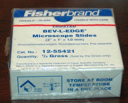 72 Fisherbrand 12-55421 Frosted Bev-L-Edge Microscope Slides 3&#034;x 1&#034;x 1mm Sealed