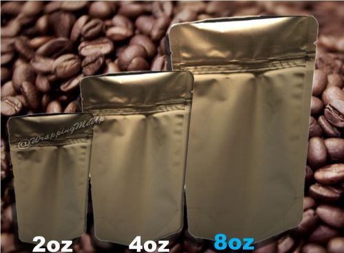 50 -8oz ~bronze poly tea/coffee favor bags, stand up pouch bags, food safe for sale