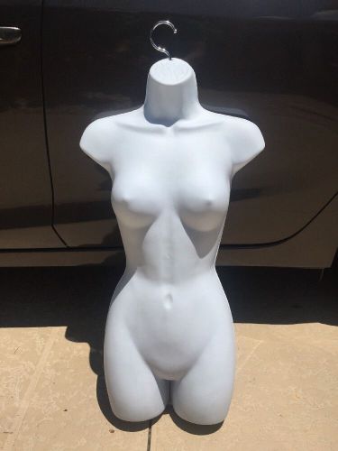 Female dress mannequin body form (hard plastic/white) &amp; hanging hook for sale