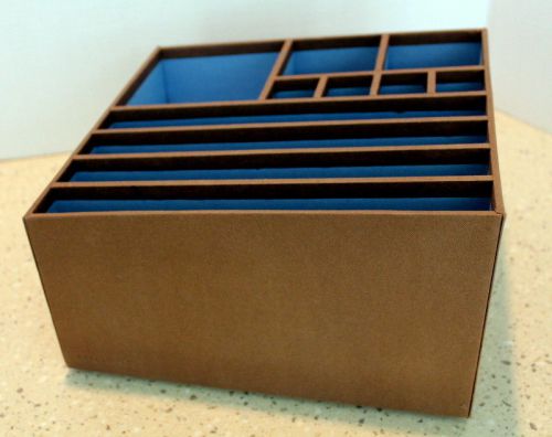 REAL SIMPLE BROWN BLUE DESKTOP 11 COMPARTMENT ART CRAFT OFFICE SUPPLY ORGANIZER