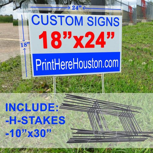 50 bulk 18&#034;x24&#034; two-color custom corrugated plastic yard signs 2-sided + stakes for sale