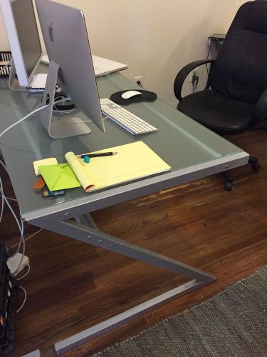 Office Desk Modern Style Steel Z Frame Glass Top Lot Of 5