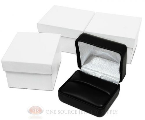 3 Piece Double Ring Black Leather Jewelry Gift Boxes 2 3/8&#034;W x 2&#034;D x 1 1/2&#034;H