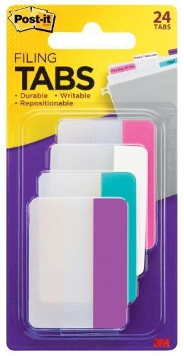 Post-it Tabs, 2-Inch Solid, Assorted Colors, 6-Tabs/Color, 4-Colors,