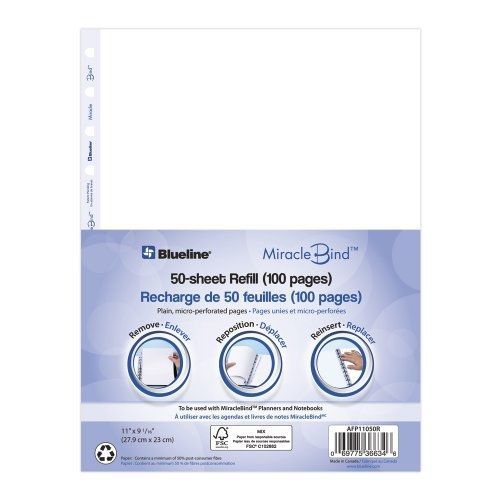 Rediform Blueline Miraclebind Plain Refill/recharge Sheets, 11 x 8.5 Inches, 50