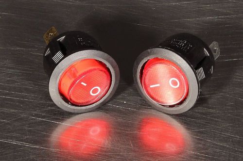 2 Pcs 6A250V 10A125V Red Light ON-OFF SPST Round Button Rocker Switch USA Seller