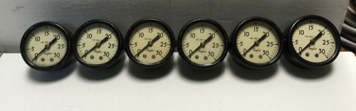 Six (6) antique 2&#034; taylor 30 psi pressure gauges - steampunk for sale