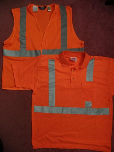 Lot 2 WALLS Work Wear Class 2 Level 2 Orange Reflective 3M Vest Polo Shirt L/XL