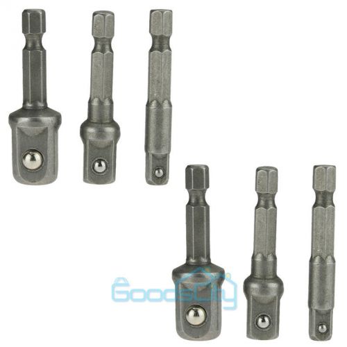 2X3Sizes Socket Adapter Set Hex Shank to 1/4&#034; 3/8&#034; 1/2&#034; Impact Driver Drill BIts