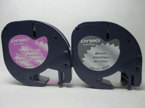 Dymo LetraTag Tape Labels Pink Metallic and Metallic 12mm x 4m - 1/2&#034; x 3&#039; Rolls