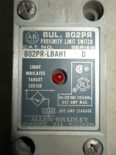 (E8) 1 USED ALLEN BRADLEY 802PR-LBAH1 SELF-CONTAINED PROXIMITY SWITCH
