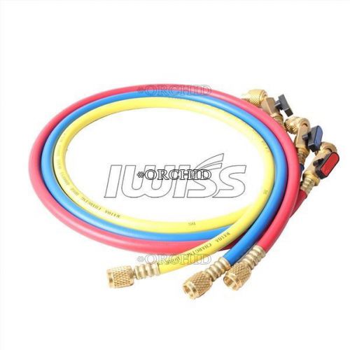 3pcs 72&#034; 180cm r410 high pressure charging hose with ball valve 5/16&#034; sae